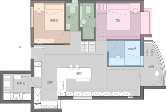 80㎡简洁温馨四口之家两居改三居、一卫改两卫还拥有独立家政间！！！PG PG电子 APP(图2)